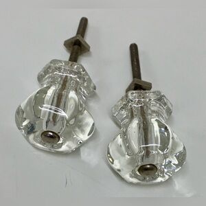 (Set of 2) Early 20th Century Hexagonal Molded Clear Glass Door Drawer Knobs
